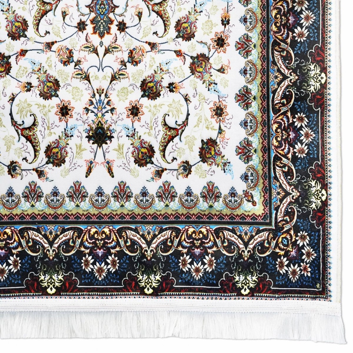 Islamic Rug Wall Praying Rug Islam - White & Navy Floral Prayer Mat