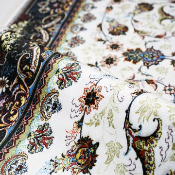 Praying Rug Islam - White & Navy Floral Patterns Islamic Prayer Mat - Islamic Wall Art Store