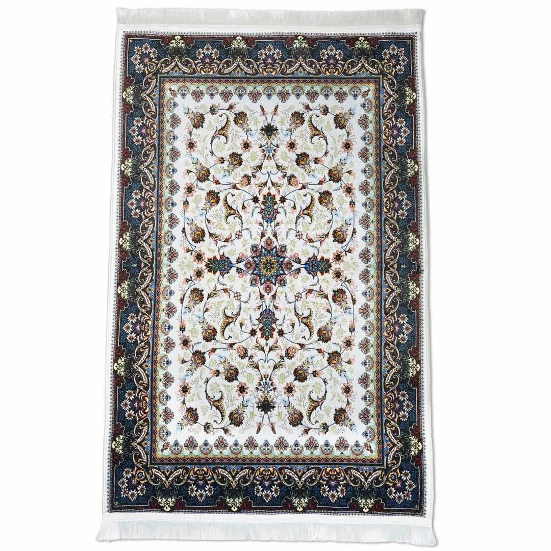 praying-rug-islam-white-navy-floral-pattern-soft-fabric-islamicwallartstore