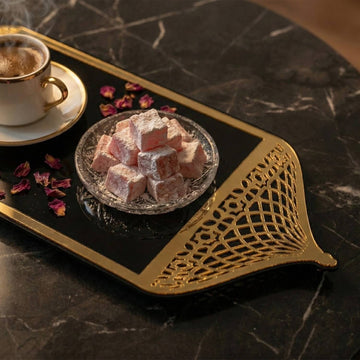 Serviertablett für Ramadan mit Griffen in Form einer Moscheekuppel – Dattel- und Kaffeeplatte