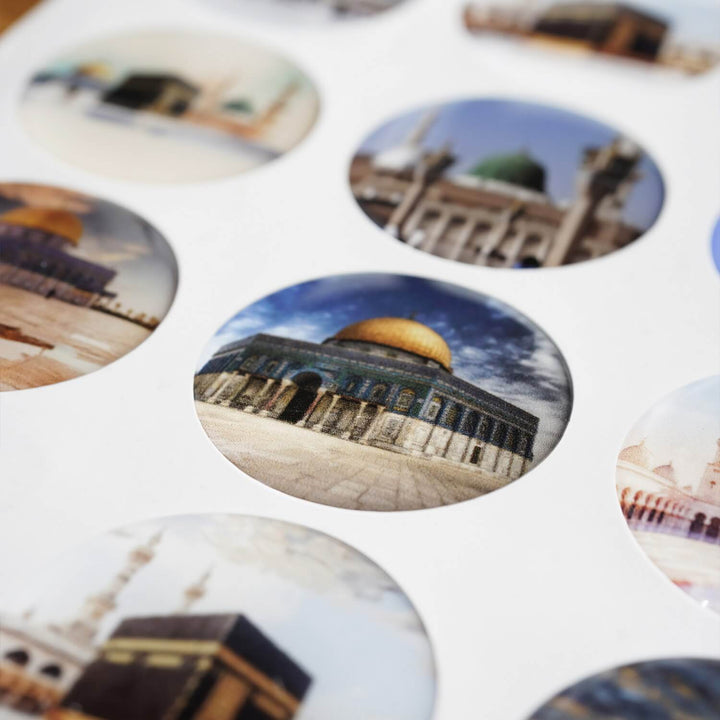 Ensemble d'autocollants pour les lieux saints islamiques – Kaaba, Masjid an-Nabawi et Masjid al-Aqsa