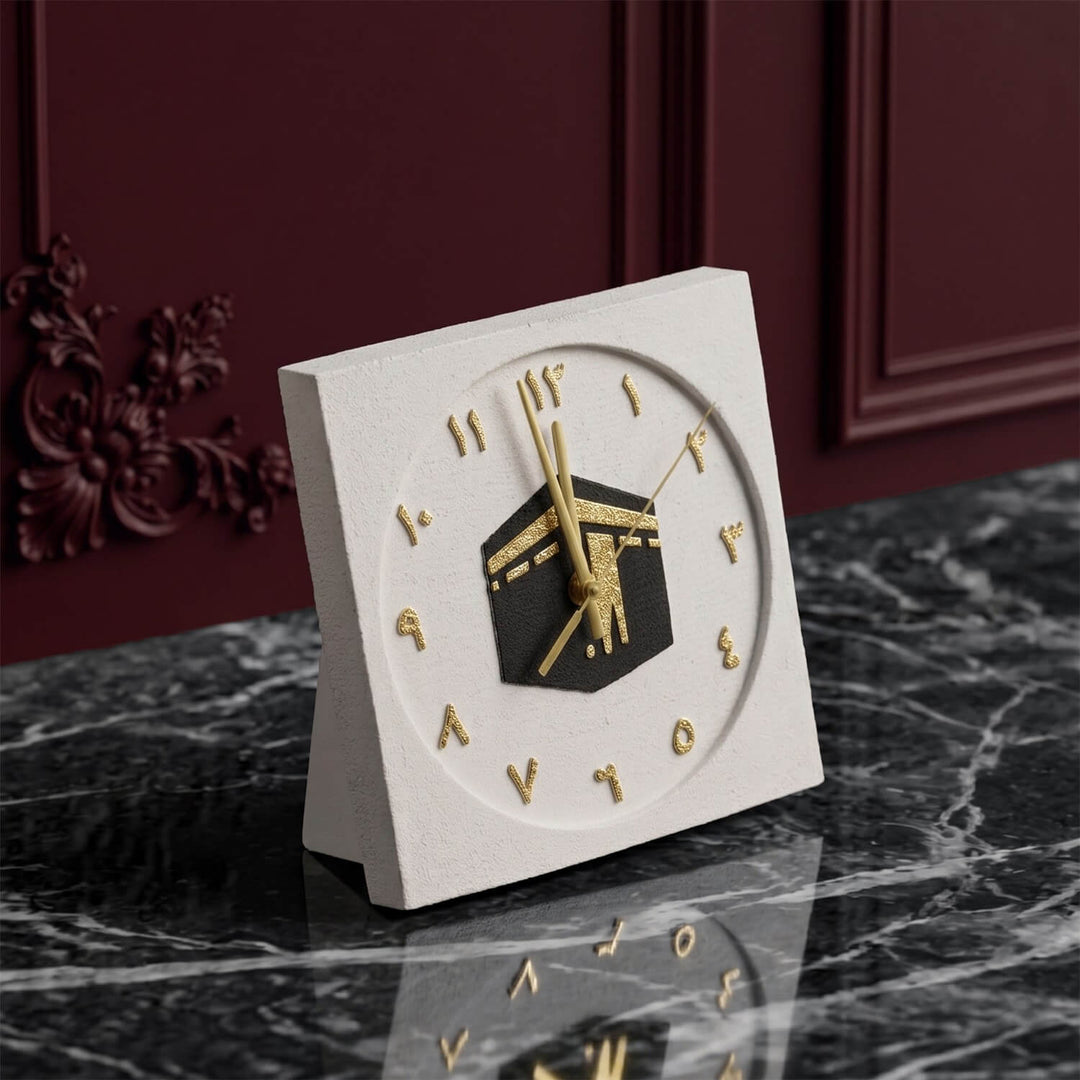 Kaaba Stone Desktop Clock Arabic Numerals Premium Islamic Decor