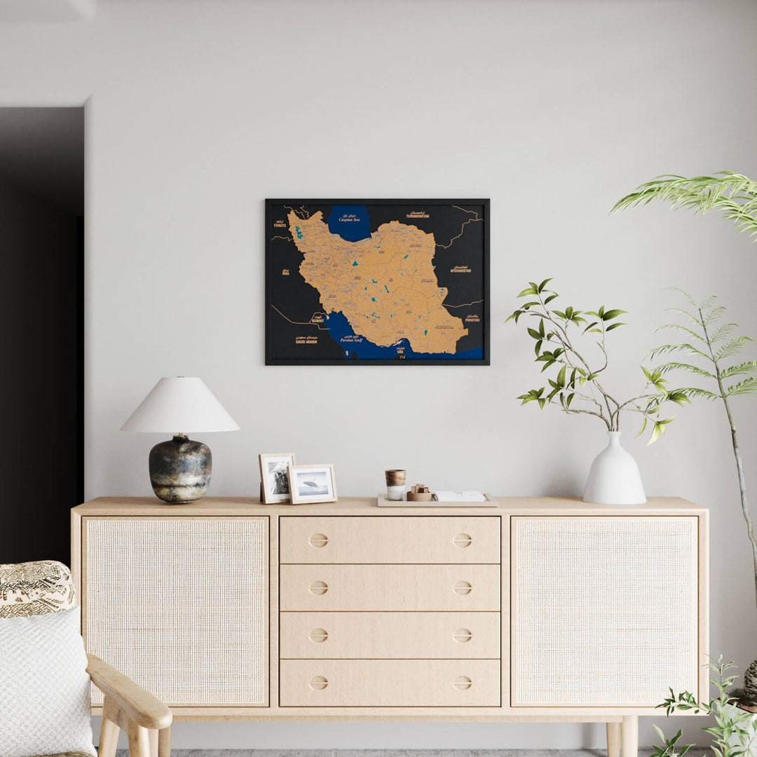 Framed Iran Cork Map Premium Wall Decor