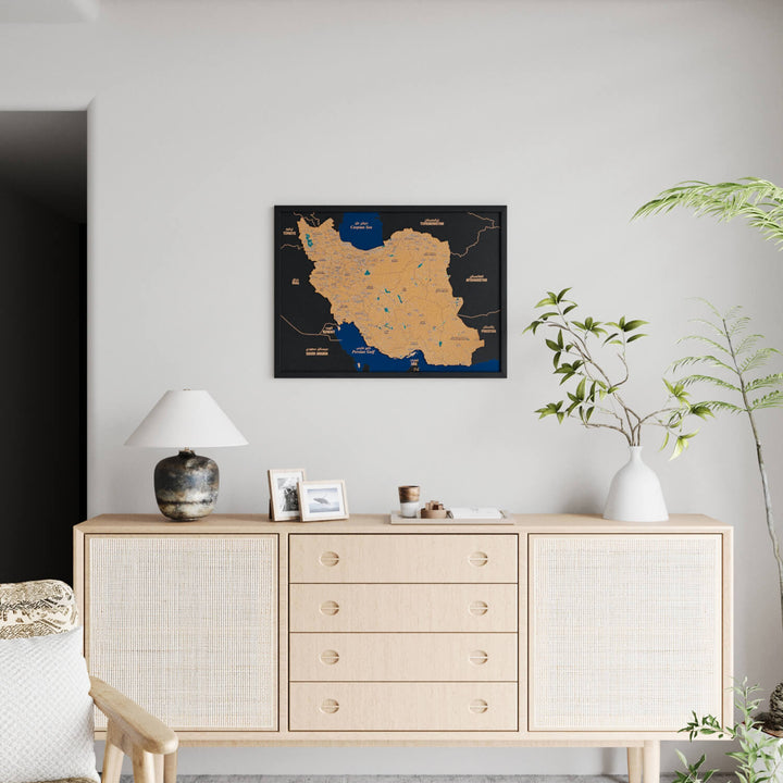 Framed Iran Cork Map Premium Wall Decor