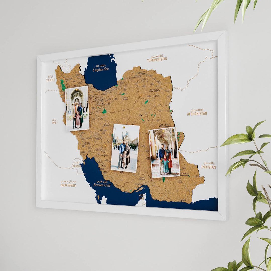 Framed Iran Cork Map Premium Wall Decor