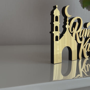 gold-colored-ramadan-kareem-english-islamic-tabletop-decor-video-with-minaret-handcrafted-gift-islamicwallartstore