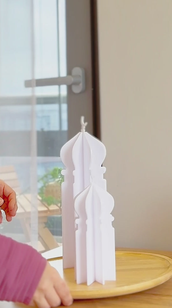 Ramadan 3D Acryl-Tischdekoration in Moscheeform – Moderne minimalistische, ineinandergreifende Statue