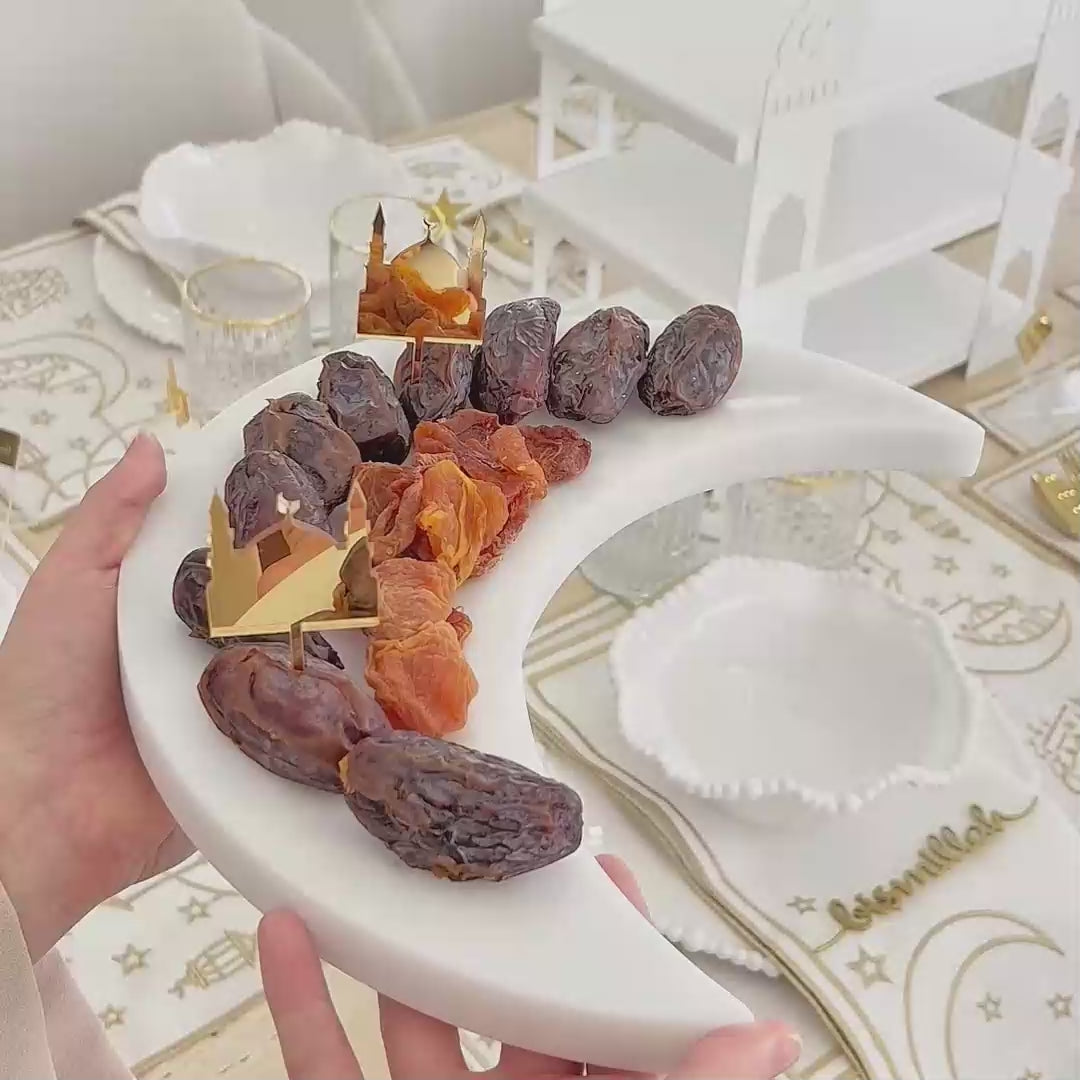 Plateau en marbre véritable en forme de croissant de lune – Plat de service en pierre naturelle