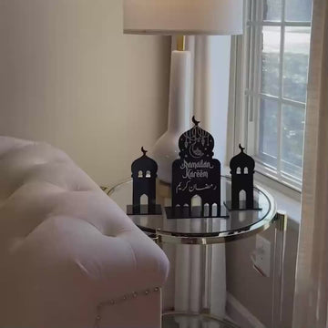 Ramadan Kareem Acrylic Mosque Table Decor Set – Modern Black & White Centerpiece