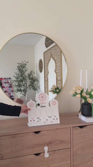 Prayer Schedule Decor for Kids - Metal Islamic Table Art, Name Customization