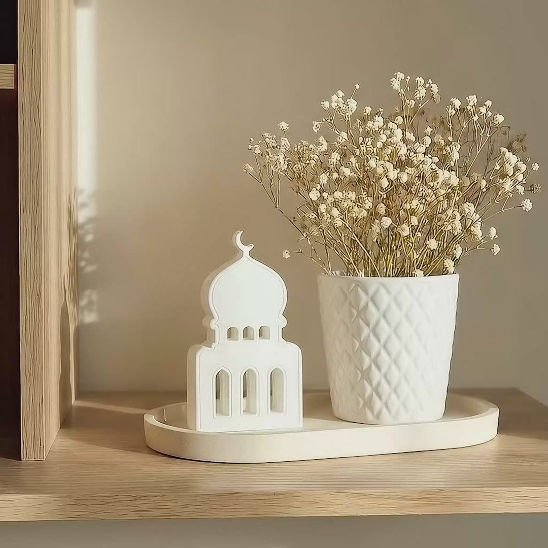 Minimalist Mosque Silhouette Stone Decor – Modern Islamic Arch Sculpture