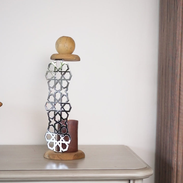 Metal Candleholder Islamic Table Decor - Geometric Design Muslim Gift