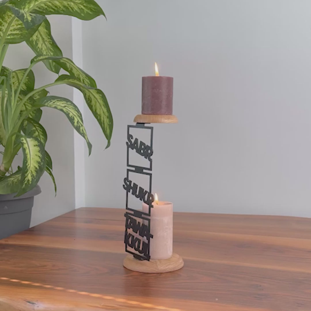 Islamic Candleholder | Sabr Shukr Tawakkul - Latin Calligraphy Decor