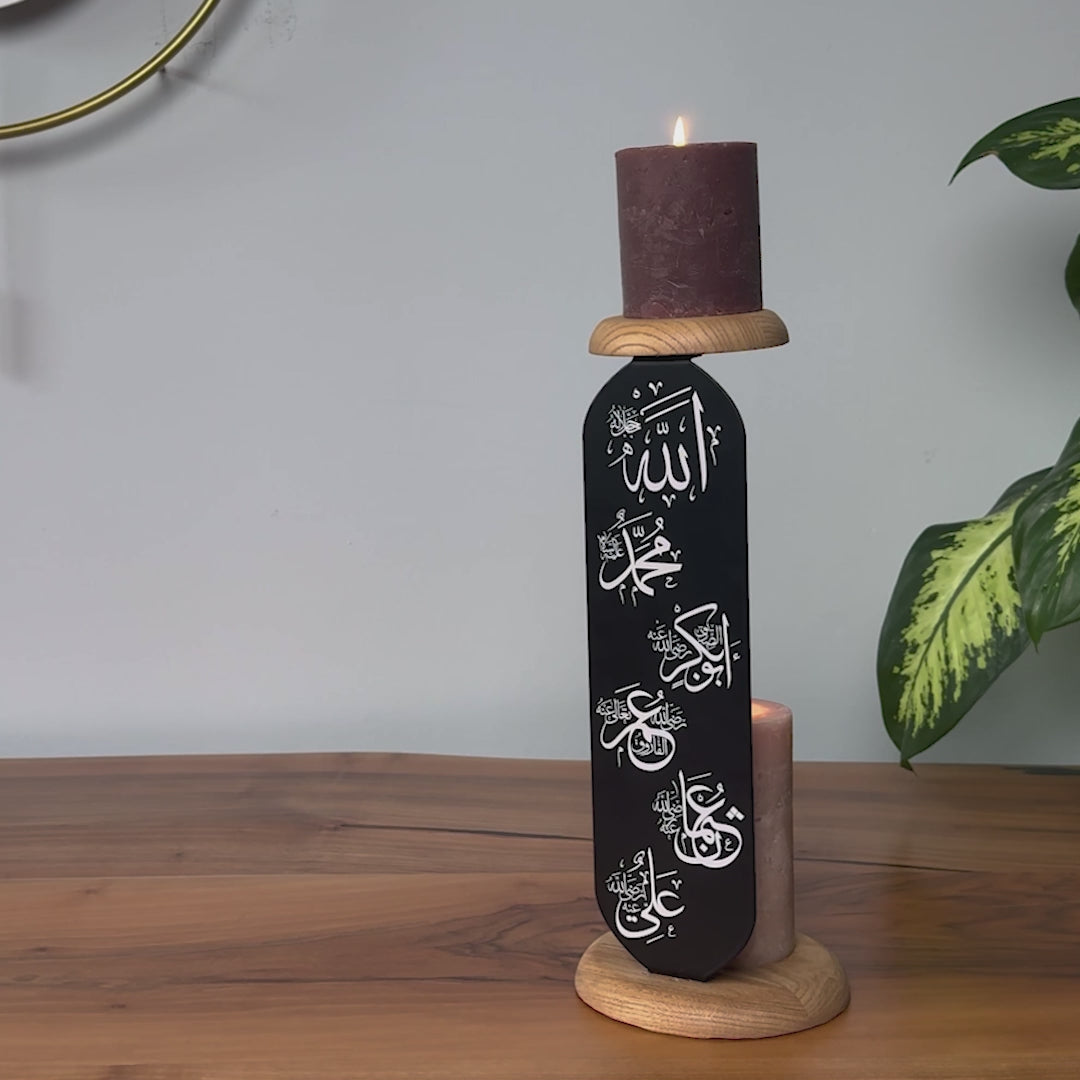 allah-swt-muhammad-pbuh-rashidun-caliphs-islamic-candleholder-table-decor-black-centerpiece-dining-decor-islamicwallartstore