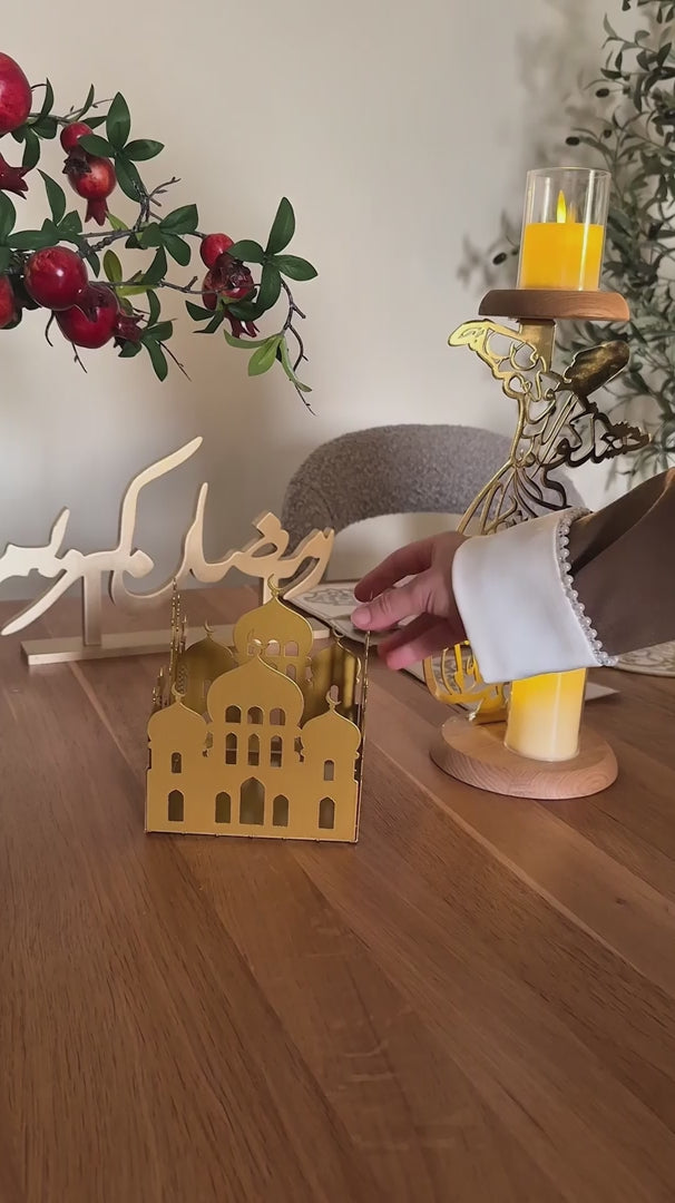 Metal Candle Holder with Masjid Motif - Islamic Home Decor