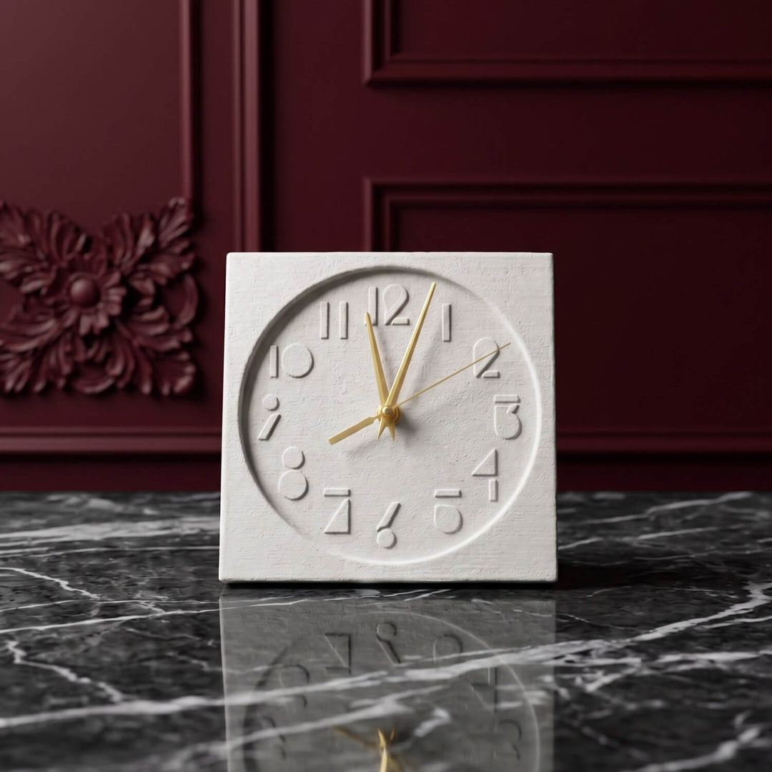 Latin Numbers Stone Desktop Clock Premium Decor