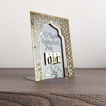 Ramadan Calendar with Mihrab Design - Double Layer Metal Islamic Table Decor - Islamic Wall Art Store
