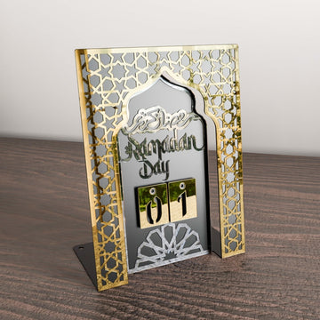 Ramadan Calendar with Mihrab Design - Double Layer Metal Islamic Table Decor - Islamic Wall Art Store