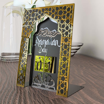 Ramadan Calendar with Mihrab Design - Double Layer Metal Islamic Table Decor - Islamic Wall Art Store