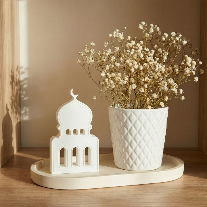 Minimalist Mosque Silhouette Stone Decor – Modern Islamic Arch Sculpture