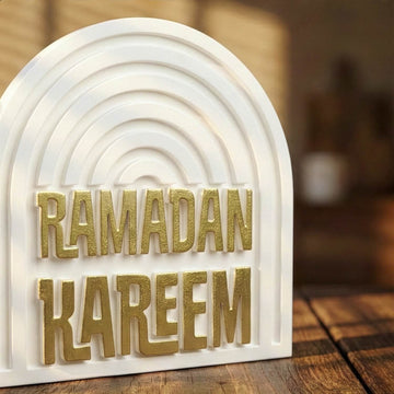 ديكور طاولة إسلامي حجري – «رمضان كريم» – قوس عصري مصنوع يدويًا
