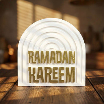 ديكور طاولة إسلامي حجري – «رمضان كريم» – قوس عصري مصنوع يدويًا