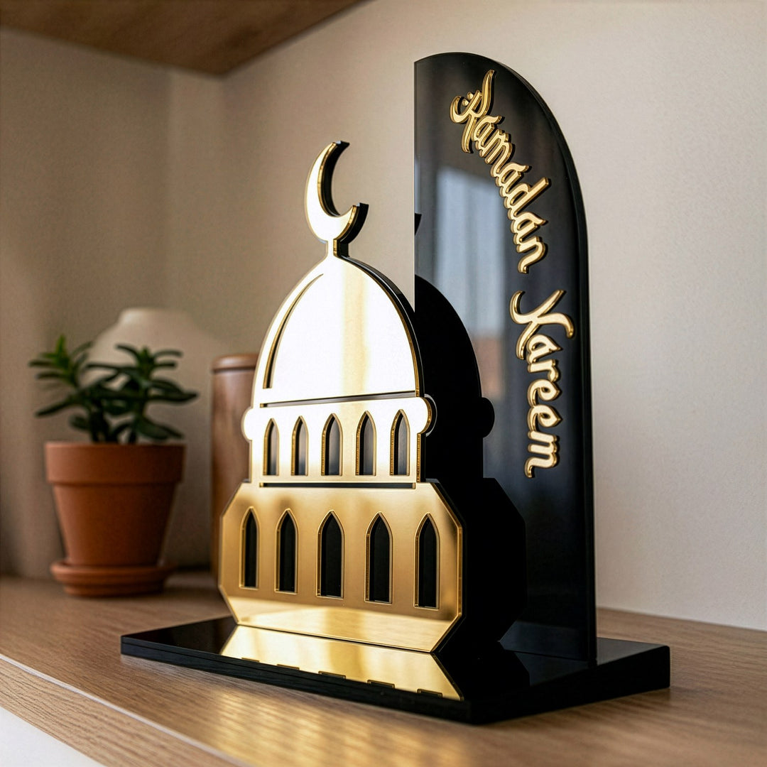 Ramadan Kareem Mosque Tabletop – Elegant Acrylic Centerpiece with 3D Dome Design