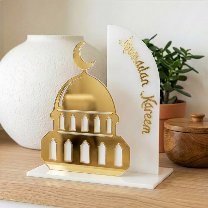 Ramadan Kareem Mosque Tabletop – Elegant Acrylic Centerpiece with 3D Dome Design