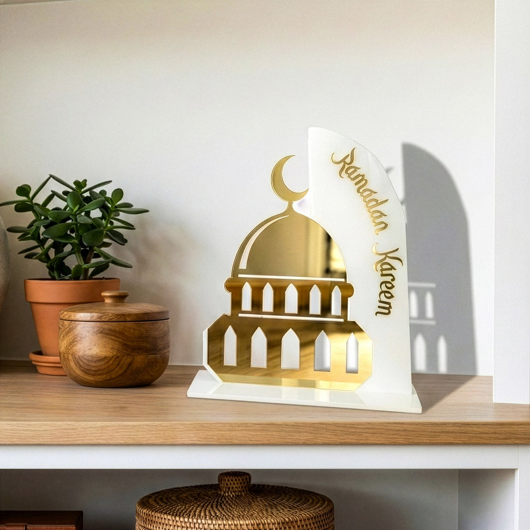 Ramadan Kareem Mosque Tabletop – Elegant Acrylic Centerpiece with 3D Dome Design