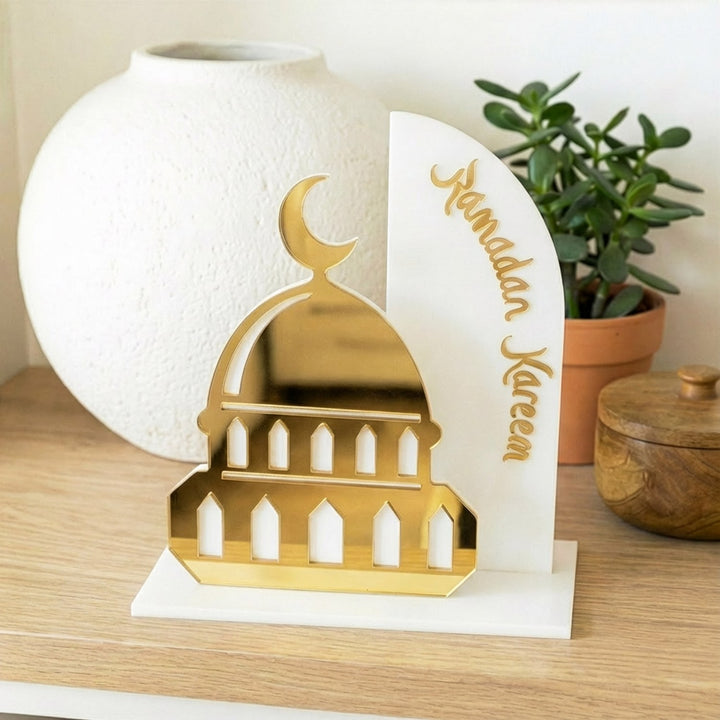 Ramadan Kareem Mosque Tabletop – Elegant Acrylic Centerpiece with 3D Dome Design