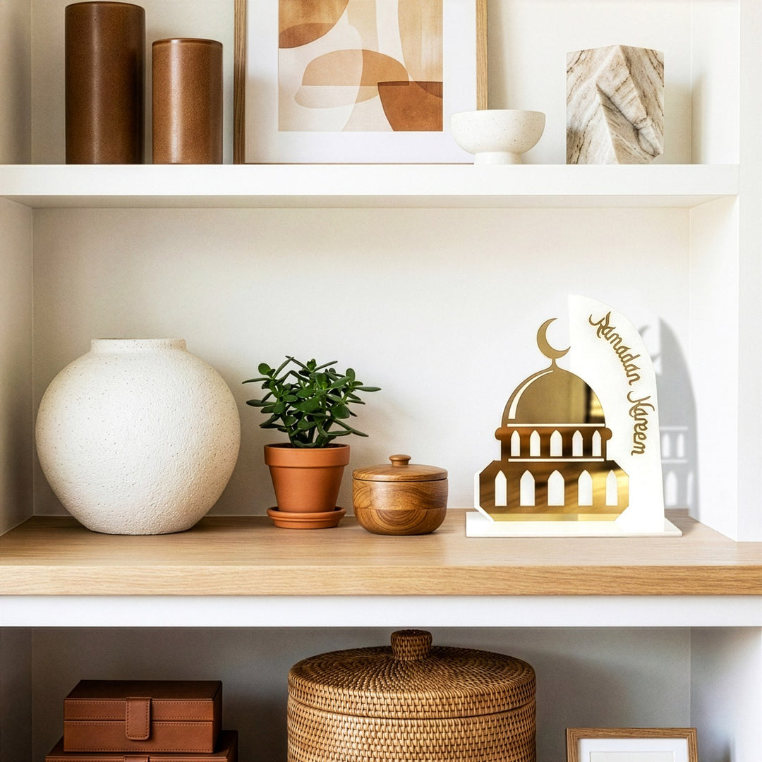 Ramadan Kareem Mosque Tabletop – Elegant Acrylic Centerpiece with 3D Dome Design