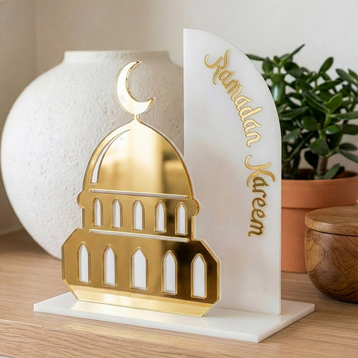 Ramadan Kareem Mosque Tabletop – Elegant Acrylic Centerpiece with 3D Dome Design