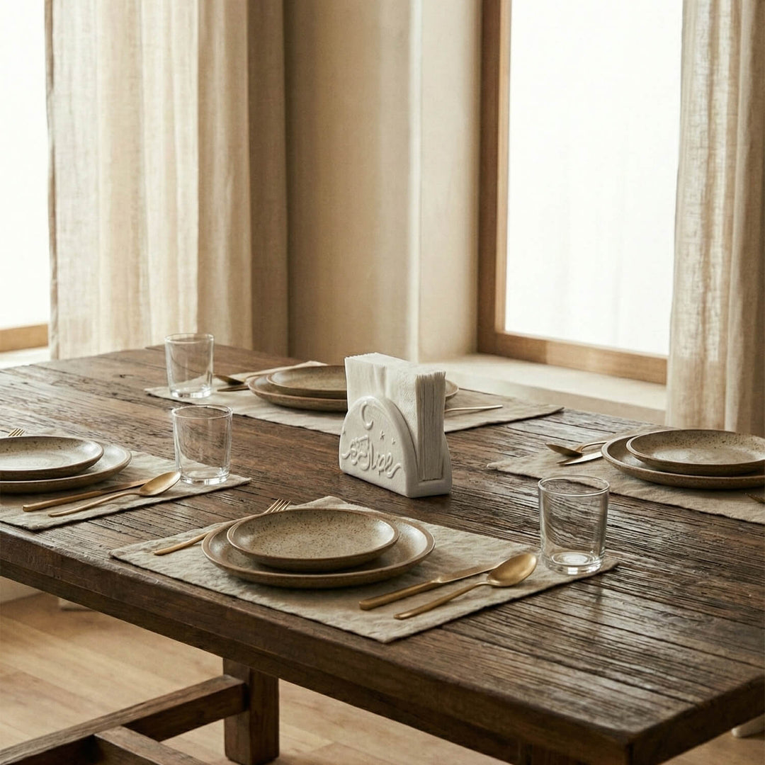 Ramadan Kareem Stone Cast Napkin Holder – Modern Concrete Iftar Decor