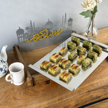 Ramadan Serving Tray - Solid Walnut Wood & Metal Islamic Tray - Islamic Wall Art Store