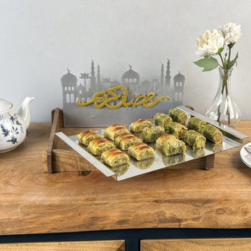 Ramadan Serving Tray - Solid Walnut Wood & Metal Islamic Tray - Islamic Wall Art Store