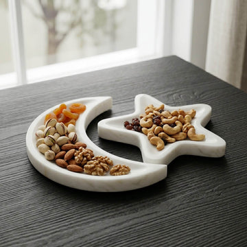 Durable and premium quality Real Marble Crescent Moon Star Tray Set – Natural Stone Serving Platter for home decor.
