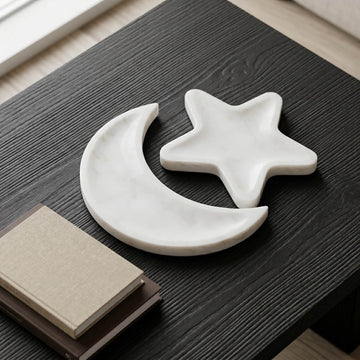 Luxury kitchen accessory featuring the Real Marble Crescent Moon Star Tray Set – Natural Stone Serving Platter.