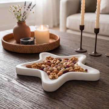 Real Marble Crescent Star Tray – Natural Stone Serving Platter makes a luxurious gift for weddings or housewarmings.