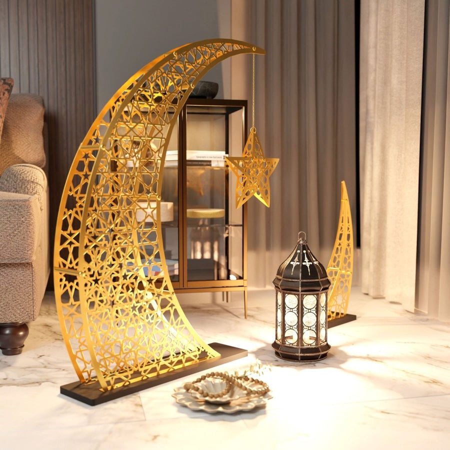 Rising Crescent & Star Ramadan Decor - Metal Islamic Home Decoration - Islamic Wall Art Store