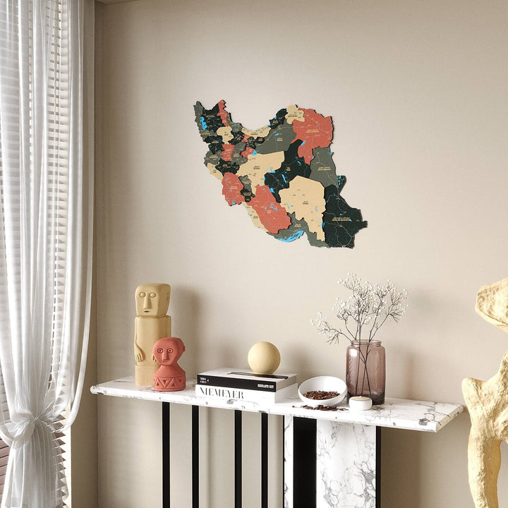 Colorful Iran Wooden Wall Map Heritage Home Decor