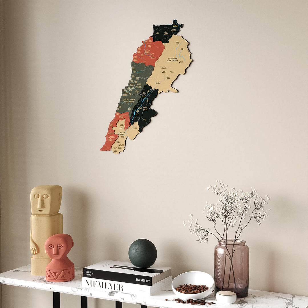 Colorful Lebanon Wooden Wall Map 3D Heritage Decor