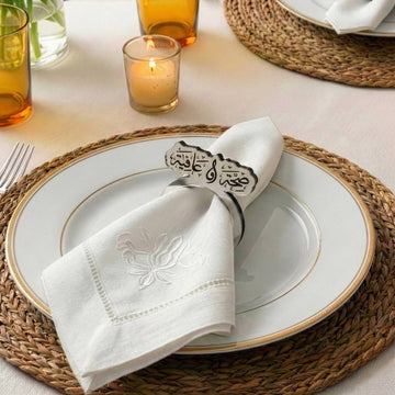 Saha w Afia Thuluth acrylic napkin ring in silver