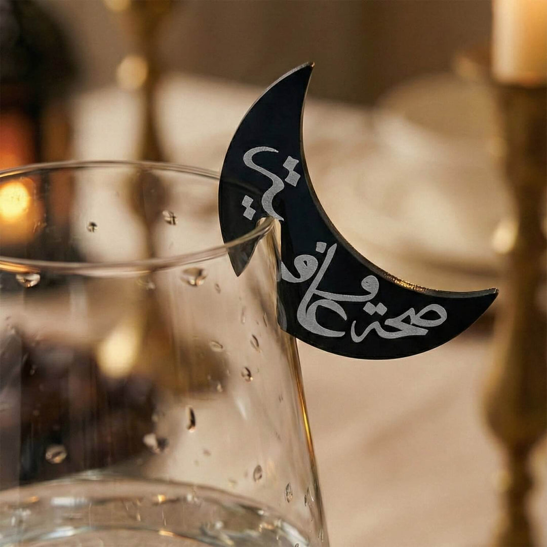 Crescent Moon Acrylic Drink Markers – Islamic Glass Charms