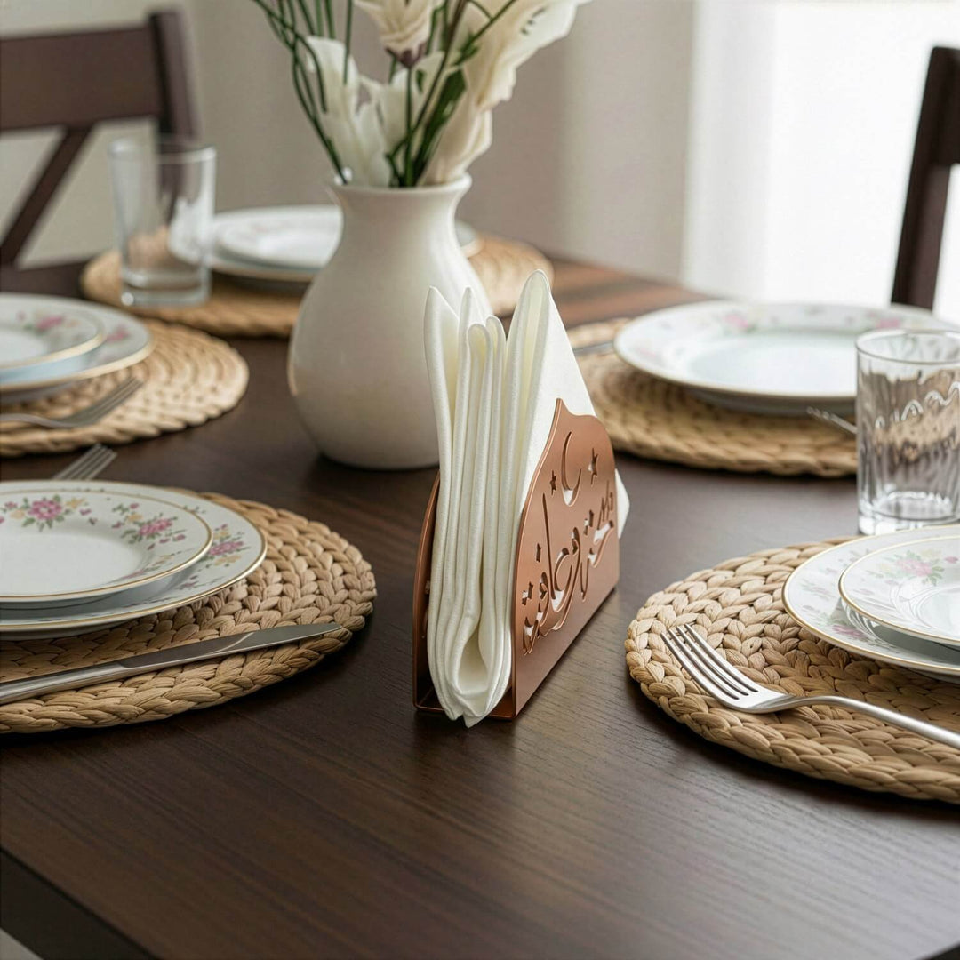 Saha w Afia Metal Napkin Holder – Arabic Calligraphy Table Decor