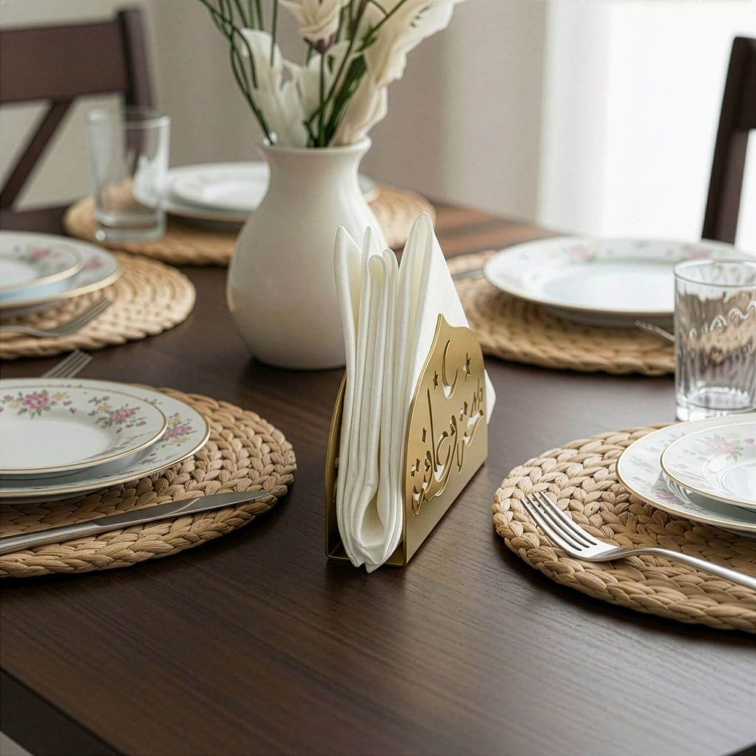 Saha w Afia Metal Napkin Holder – Arabic Calligraphy Table Decor