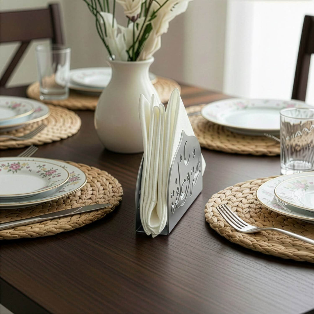 Saha w Afia Metal Napkin Holder – Arabic Calligraphy Table Decor