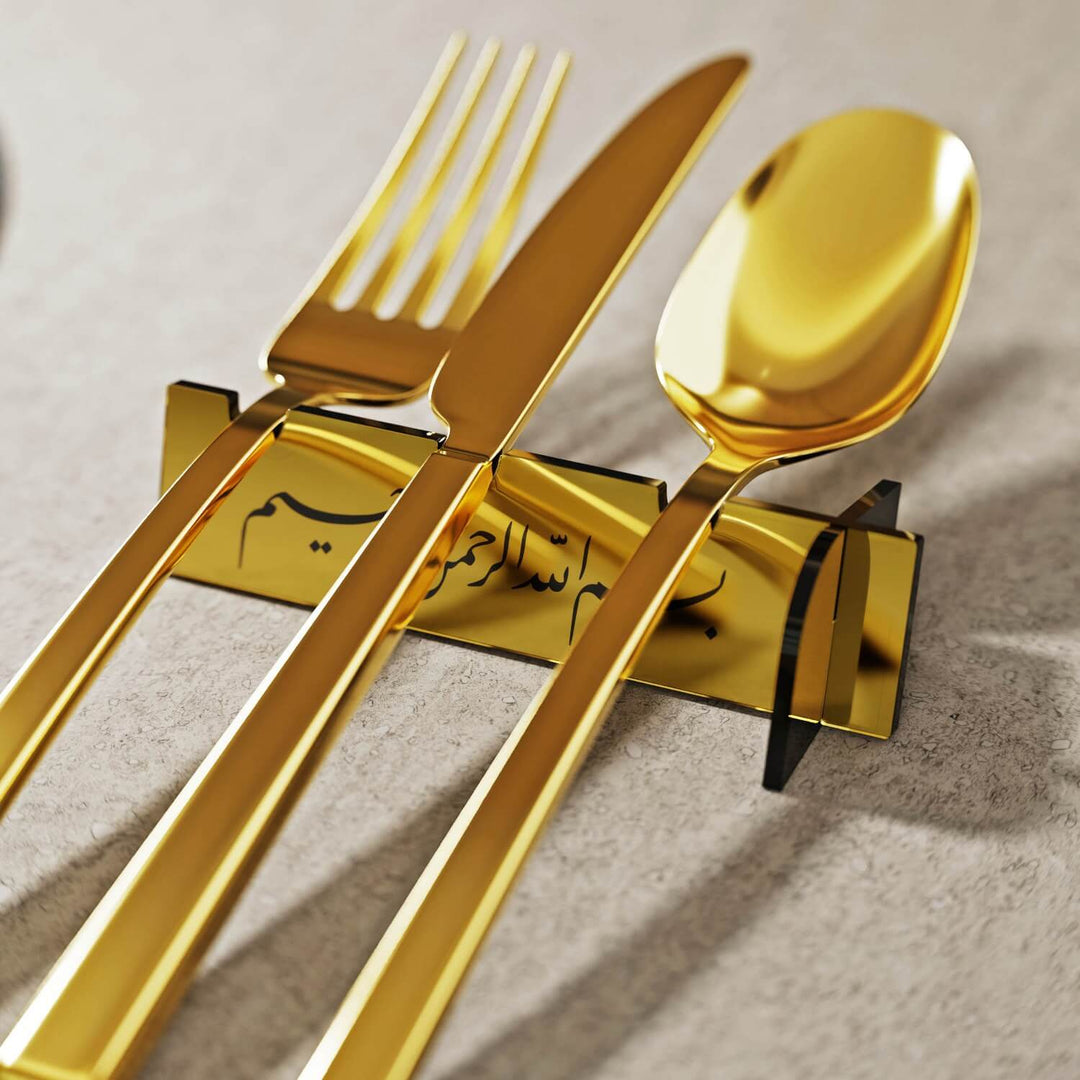 Basmala Acrylic Cutlery Holder – Modern Mirror Finish Iftar Table Decor