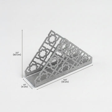 Geometric metal napkin holder, close-up and size view