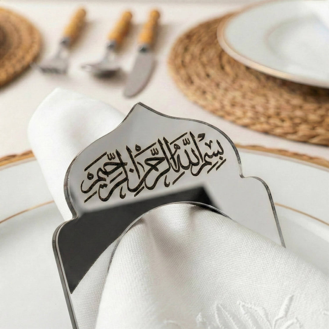 Basmala Dome Acrylic Napkin Rings – Thuluth Script Islamic Table Decor