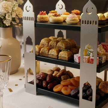 3-stöckige Moschee-Etagere – Ramadan-Dessertturm aus Metall & Holz